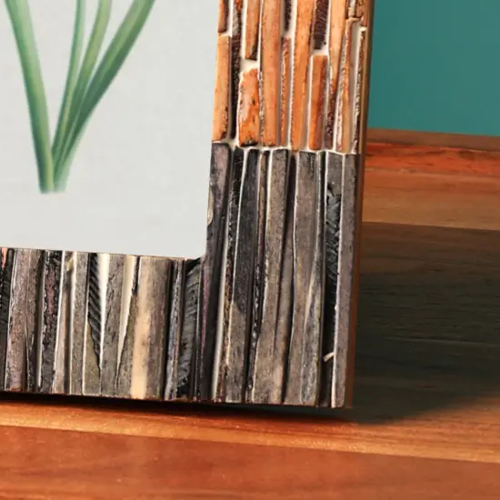 White/Grey/Antique Dyed Ribbed Bone Inlaid Frame &ndash; Fits 4"x6" Photo {4}