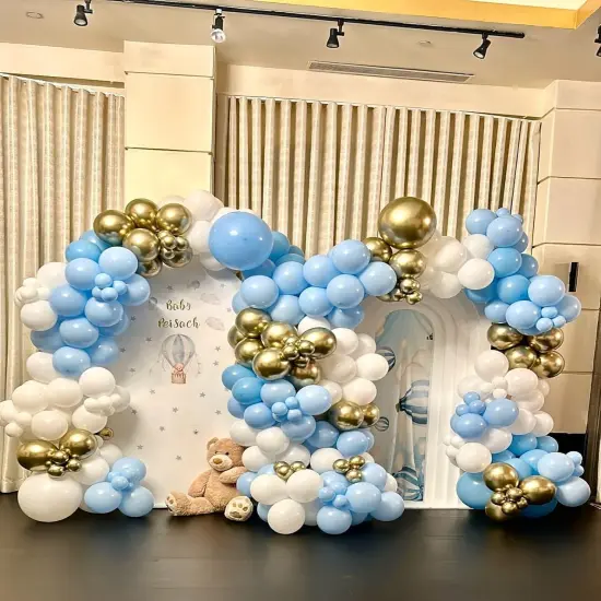 Blue Balloons Set, 50Pcs Blue and Gold Balloons, 12 Inch Dusty Baby Metallic Blue Balloons Metallic Gold Confetti Apricot Beige Balloons for Boys Birthday Boho Wedding Graduation Supplies {3}