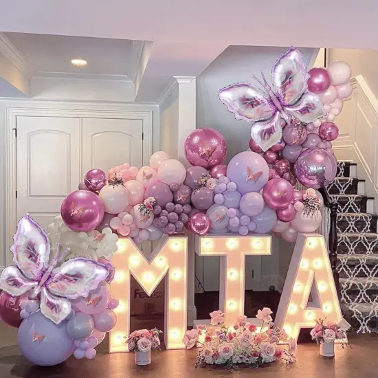 Butterfly Balloon Arch Kit 142pcs Pastel Pink and Purple Balloon with Butterfly Stickers Large Butterfly Foil Balloon for Girl Lavender Baby Shower Wedding Birthday Party Decorations {3}