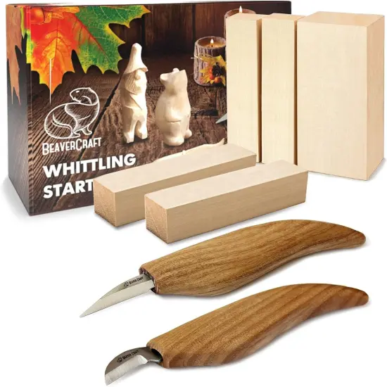 Wood Carving Kit for Kids, Beginners S16 &ndash; Whittling Knives Sloyd, Chip Wood Carving Knife, Basswood Blocks for Carvers - Whittling Tools Set {1}