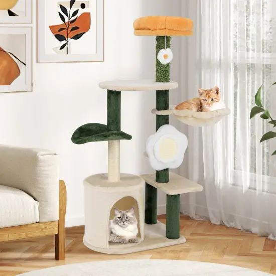 Cat Tree with Sisal Scratching Posts, Hammock and Flower Design {3}