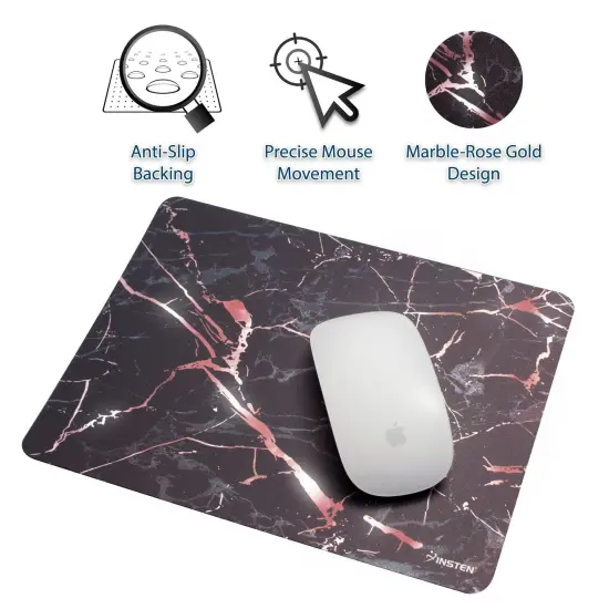 Insten Marble Laptop Computer Mouse Pad Mat High Quality Ultra Thin Reflective Non Slip- Black/Rose Gold {2}