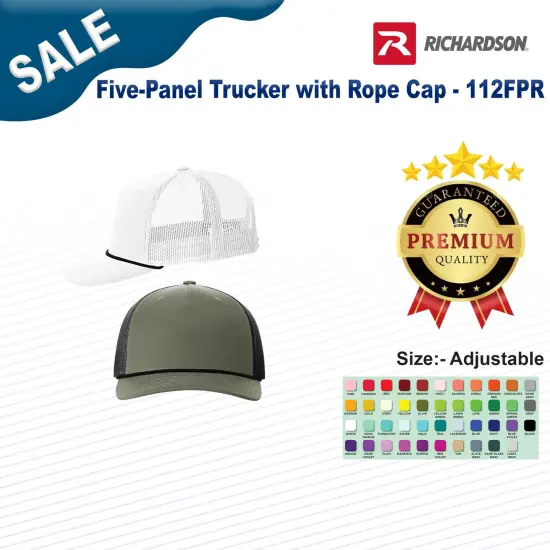Richardson&reg; Five Panel Trucker with Rope Cap Black/ White {3}