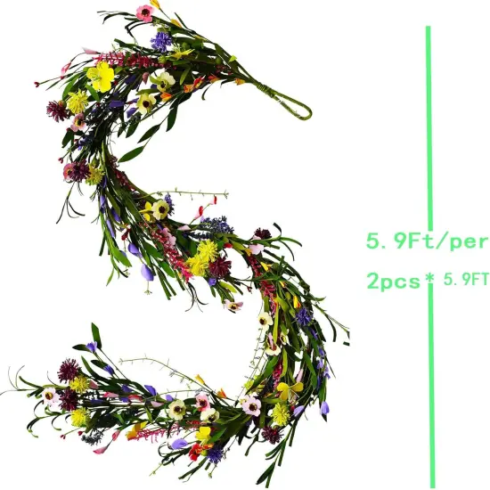 2PCS Artificial Wildflower Summer Floral Garland, 6FT Faux Flower Hanging Vine, Purple Flowers Ivy, Summer Garland with Eucalyptus Lavender Vine for Sign Board Party Home Decor {4}