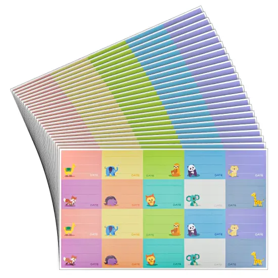500-Pack Self-Adhesive Baby Bottle Labels for Daycare, Writable Stickers for Baby Food, Breastmilk, 10 Animal Designs (1.5x1 in) Multicolor {1}
