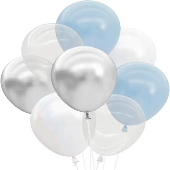Blue, Pearl White, Clear, Silver, Latex Balloons - 25 pk, 12" | Cloud Nine Bachelorette Party Decorations, Birthday Party Supplies, Bridal Shower, Boy Baby Shower, Winter Holiday {1}