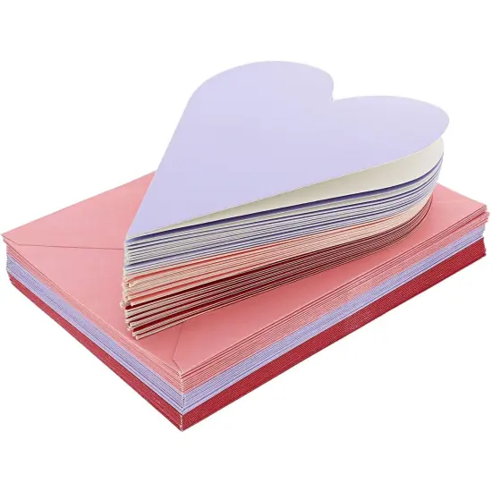 Paper Junkie 36 Pack Cute Heart-Shaped Cutout Valentine's Cards with Envelope, 4x6 Kids Blank Notecards for Classroom Exchange Gift (Red, Pink, Purple) Multicolor {7}