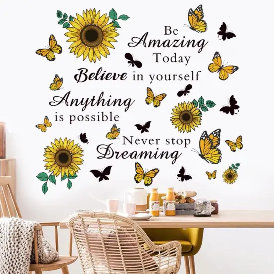 Inspirational Quote Wall Decals Sunflower Wall Stickers Removable Positive Saying Wall Lettering Stickers Peel and Stick for Classroom Home Bedroom Family Office Wall Art Decor {2}