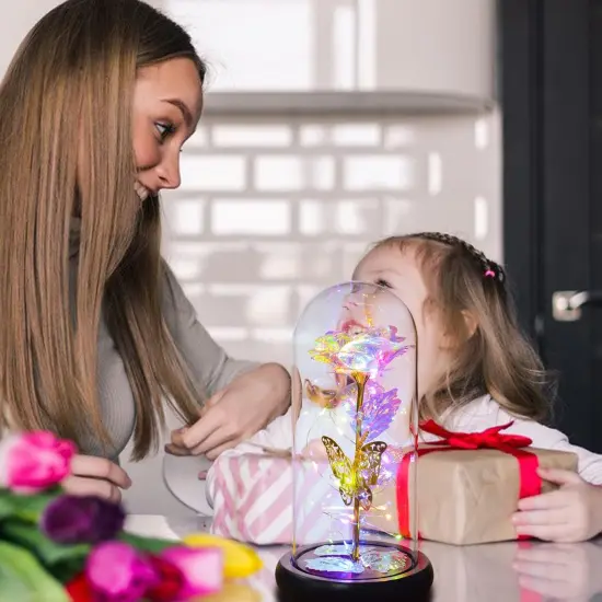 Birthday Gift for Women,Rose Flower Gifts for her,Artificial Flower Lasts in A Glass Dome, Unique Gifts is for Mothers Day,Christmas,Anniversary(Color) {3}