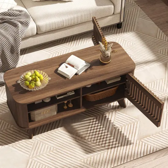 Walnut MDF Coffee Table with Storage Adjustable Shelves and Lattice Doors {3}
