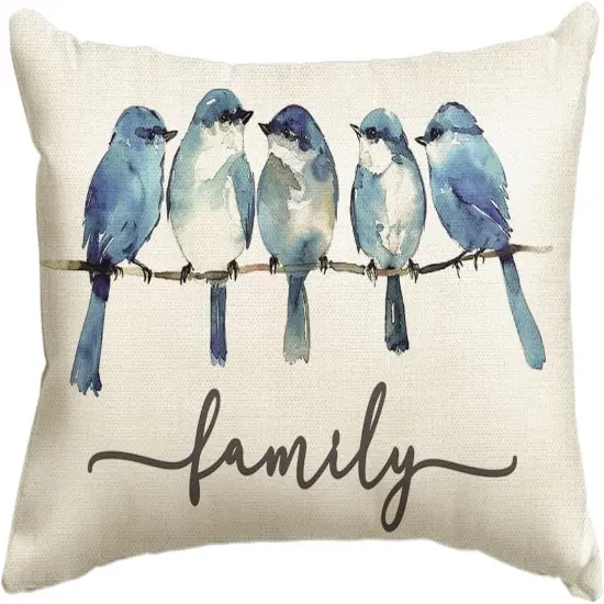 Home Sweet Home Bluebird Family Watercolor Throw Pillow Cover, 12 x 20 Inch Spring Summer Blue Cushion Case Decoration for Sofa Couch {1}