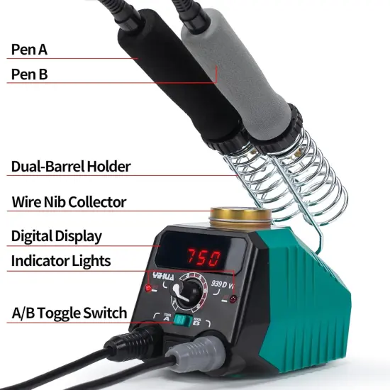 939D-VI Dual Pen Wood Burning Kit with Digital Display with 20 Wire Nibs, Detachable Wood Burning Pen, 2 Wood Pieces, Tweezers Used as Wood Burning Tool {2}
