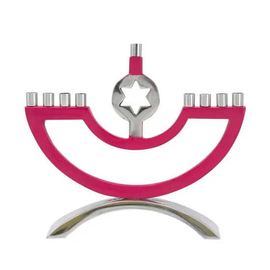 Metal & Enamel Candle Menorah with Star of David By Kinor Decor Pink {3}