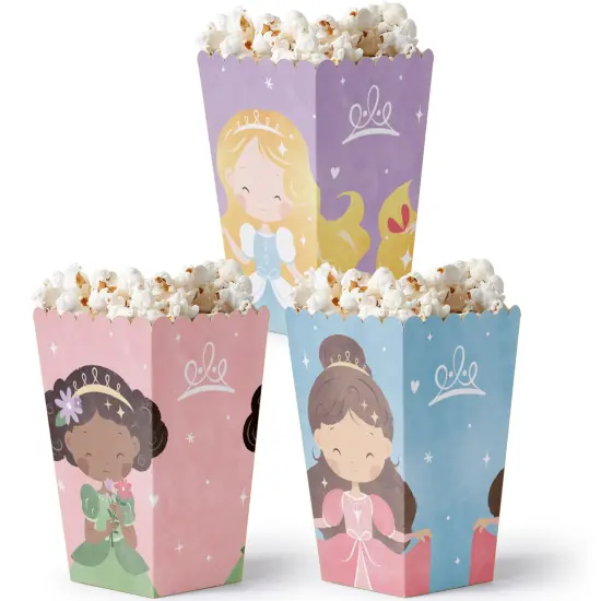 Big Dot of Happiness Princess Popcorn Boxes, Assorted Princess Birthday Party Favor Popcorn Treat Boxes - Set of 12 {1}