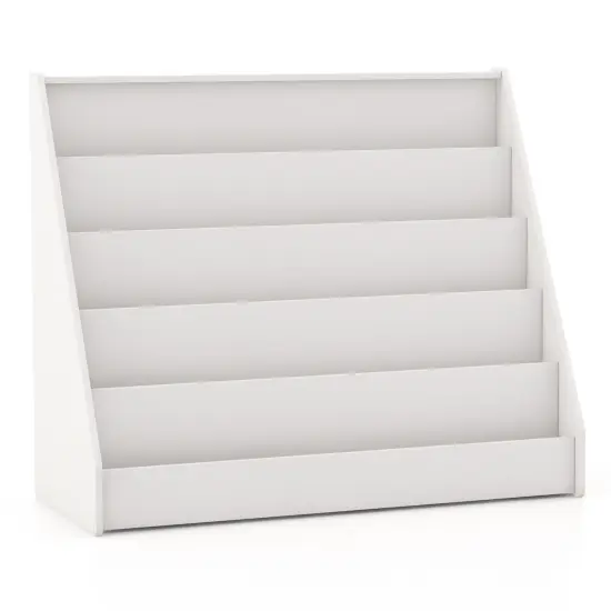 5-Tier Wooden Kids Multi-Purpose Bookshelf with Deep Compartments Suitable for Any Room White {2}