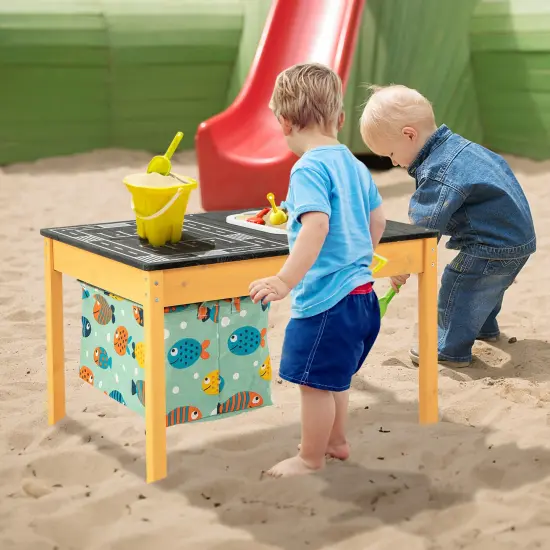 Natural Fir Wood Kids Sensory Activity Table with Storage Bins {2}