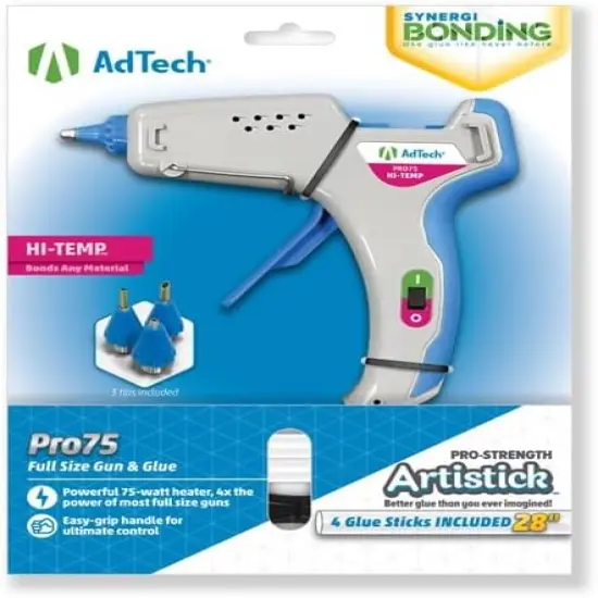 Pro 75 Full Size Hot Glue Gun Kit - Includes 3 Nozzles & Features Artistick Stringless Hot Glue Sticks, 75-Watt Powerful Heater, Ergonomic Design {4}