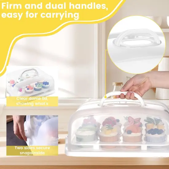 Cake Carrier with Lid, White Cake Holder Cupcake Container for 12 Cupcakes 2 in 1 Portable Dessert Container for Cake Pie Muffin Cobbler {3}