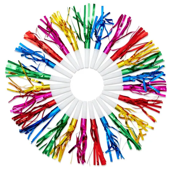 50 Pack Noise Makers Party Favors, Bulk Birthday Horns (5 Colors) Multicolor {1}