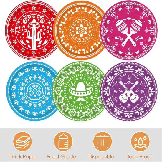 48PCS Mexican Fiesta Happy Birthday Decorations Mexican Serape Paper Plates Mexican Party Decorations Fiesta Party Plates for Taco Carnival Birthday Baby Shower Party Supplies {3}