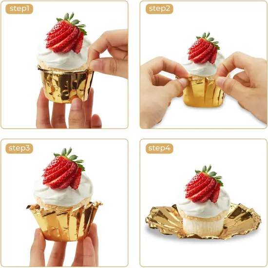 Gold Cupcake Cups, 3.5 Oz 50pcs Disposable Foil Muffin Liners, Gold Cupcake Baking Cups, Ramekin Aluminum Cupcake Tip Pan Ramekin Holders, Little Baking Cups {2}