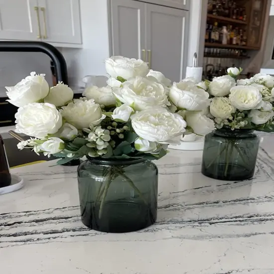 Artificial Summer Tabletop Floral Arrangements Peonies Silk Flowers, White Faux Peony Bouquet 4 Bundles Florals Arrangements Decor {3}