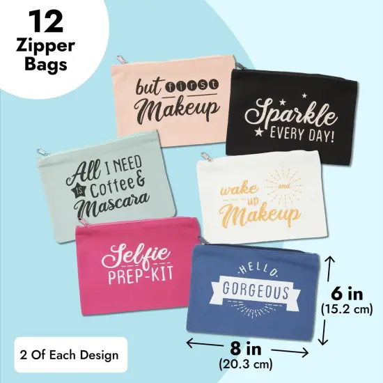 12-Pack Motivational Quote Canvas Bulk Makeup Bags with Zippers - 6x8 makeup bag for Women and Teens, Traveling, Work, Everyday Use (6 Designs) Multicolor {4}