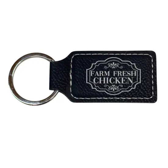 Keychain - Rectangle - Farm Fresh Chicken - Leather Pink/Black {4}