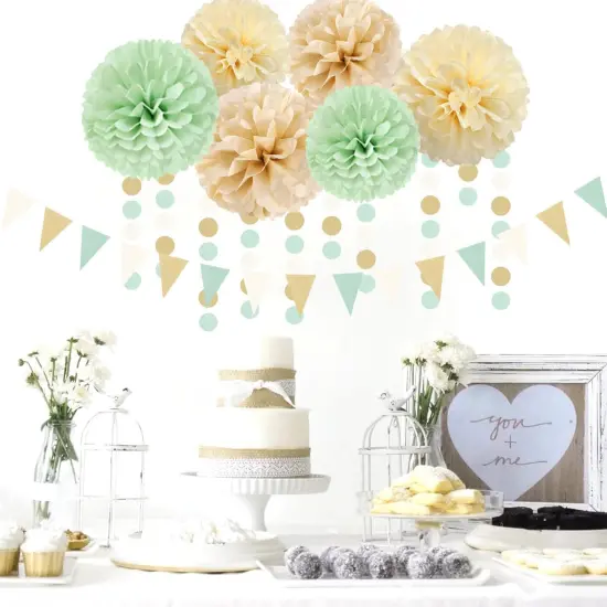 Sage-Green Gold-Champagne Party Decorations - 23pcs Neutral Birthday Baby Shower Tissue Pom Poms Streamers, Boho Wedding Bachelorette Engagement Tassel Garland Banner,Bridal Decor Suppilies Ouruola {2}