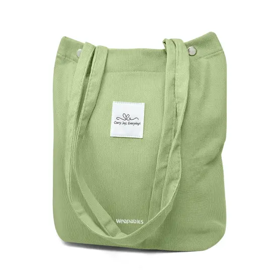 Wrapables Carry Joy Corduroy Tote Bag, Casual Shoulder Handbag, Light Green {1}