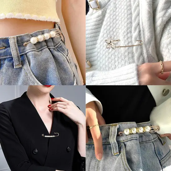 140PCS Pearl Brooch, Pant Waist Tightener, Safety Pin for Clothes, Faux Pearl Brooches for Women, Fashion Cover Up Buttons Clothing Dresses Decoration Accessories Pant Waist Tightener Safety Pins {3}