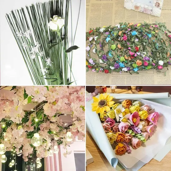 100 Pcs Stem Wire Floral Paper Wrapped Wire 14 Inch 20 Gauge Wire for Flower Arrangements DIY Bouquet Handcrafts {1}