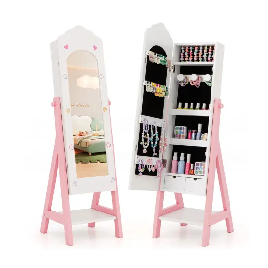 MDF Jewelry Organizer with Full-Length Mirror, Storage and Safety Features White {8}