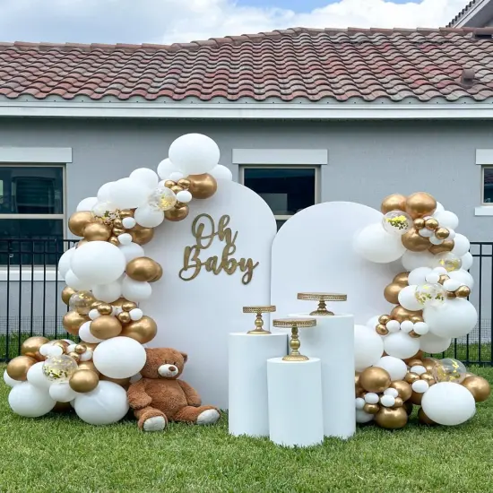 White and Gold Confetti Latex Balloons, 50 Pack 12 inch gold and white Party Balloons with Ribbons for Birthday Graduation Wedding Bridal Shower Party Decoration {5}