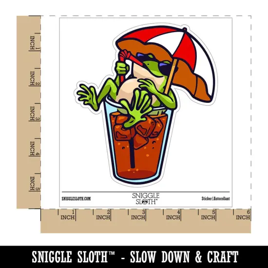 Water Bottle Sticker Set Vacation Frog Sitting In Drink Under Umbrella Cute Waterproof Vinyl Stickers Pack Decal, Skateboard, Laptop, Car, Window, Bumper - 5 Pack {1}