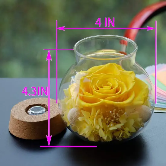 Preserved Real Roses with Colorful Mood Light Wishing Bottle, Eternal Rose， Never Withered Flowers, a Gifts for Women 4.3inch 1pcs (Yellow) {2}