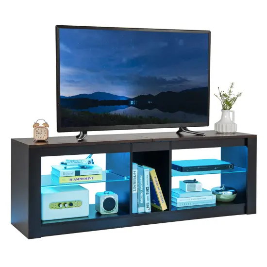 LED TV Stand with Adjustable Glass Shelves, Storage and Remote Control Lighting {2}
