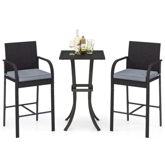 3-Piece Patio Bar Height Chairs and Square Table Set Perfect for Any Outdoor Setting {4}