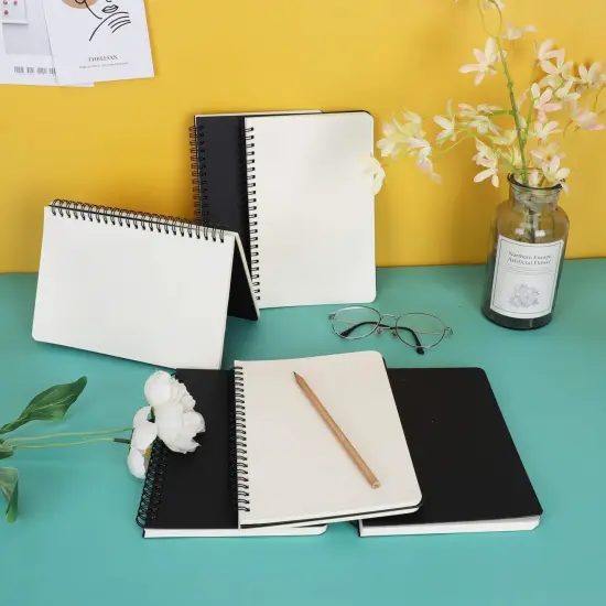 Hardcover Spiral Notebook Unlined, A5 6 packs 5.5&rdquo;x8.3&ldquo; Blank Travel Writing Notebooks Journal, Notepad Sketchbook, College Office Business Subject Diary Spiral Journal-Black Cover {5}