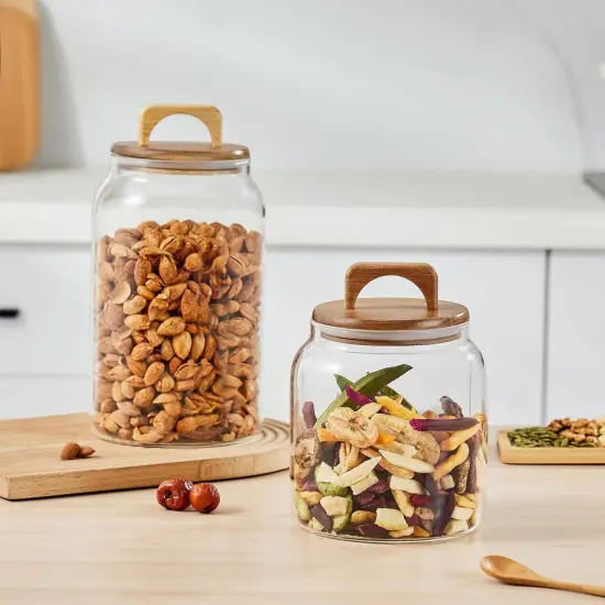 Large Glass Candy Jars with Wooden Lids, 1 Gallon Glass Jar with Lid, Sugar/Flour Storage Containers, Big Glass Canisters with Airtight Lid, 1 Pack, Hand Lid {4}