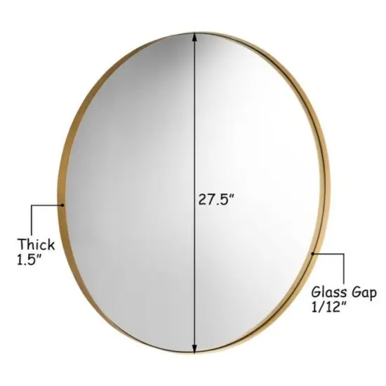 27.5" Modern Metal Wall-Mounted Rounded Mirror Perfect for Any Room Golden {4}