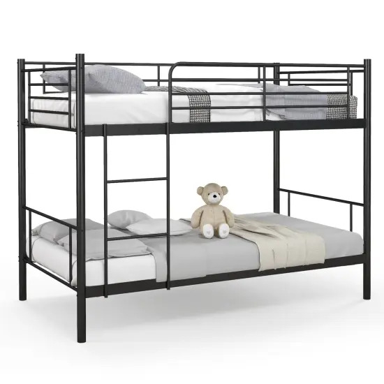 Black Metal Twin Over Twin Bunk Bed with High Guardrails and Ladder {4}