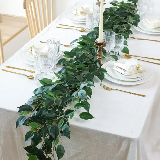 Artificial Vines Garland 42'' Fake Ficus Vine Greenery Garland Silk Green Leaves Decoration Faux Hanging Plants for Wedding Table Centerpieces Wall Room Decor {2}