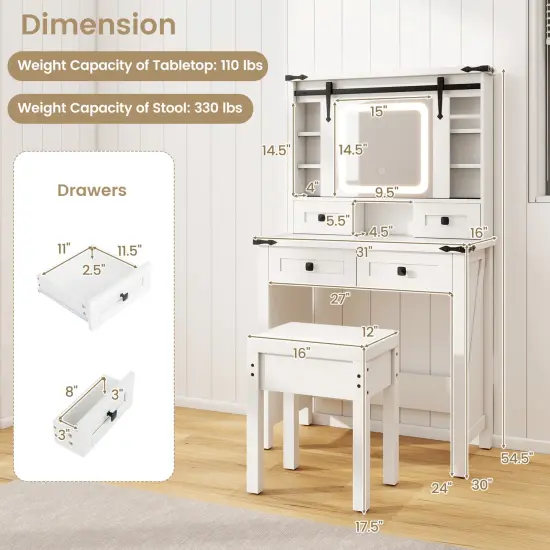 Makeup Vanity Desk with Mirror and Adjustable Storage Shelves-White {4}