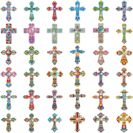 36 Pcs Cross Diamond Painting Keychains 5d Double Sided Cross Shaped Diamond Art Keychains for DIY Adults Crafts Home Decor Gift Party Favors {1}