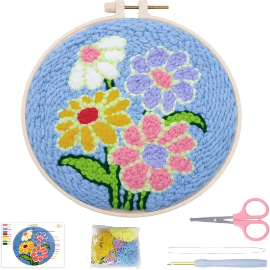 Embroidery Starter Kits for Adults,Rug Tool Cross Stitch Including Handle Pen,Cloth,Hoop,Threads and Instruction-Daisy Flower Pattern {1}