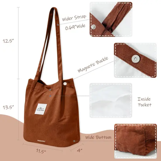 Wrapables Carry Joy Corduroy Tote Bag, Casual Shoulder Handbag, Brown {2}