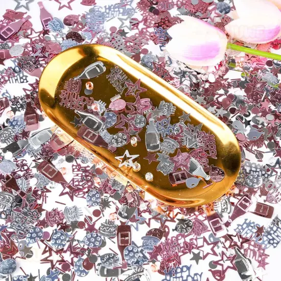 Happy Birthday Confetti, 1.6 oz Rose Gold Silver Cake Balloon Star Goblet Bottle Glitter Confetti for Happy Birthday Party Decorations Boys Girls Kids Women Men Birthday Table Decorations {4}