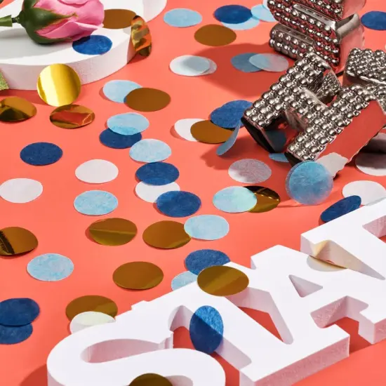 Gold and Blue Tissue Paper Confetti Dots Table Decoration for Birthday Graduation Wedding Toss Retirement Party, 1 inch in Diameter, 100 grams {3}