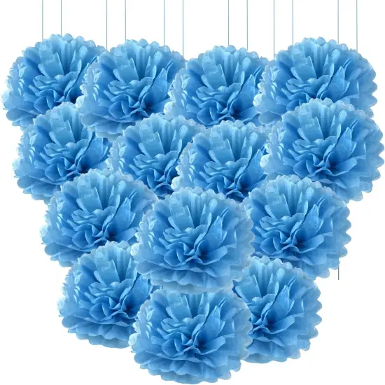 20pcs Blue Paper Decorative Pom Poms Flowers Ball for Party Wedding Outdoor Decoration {1}